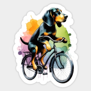 Watercolor Black And Tan Coonhound Biking Sticker